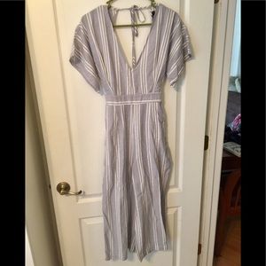 Jumpsuit -grey, striped, open back